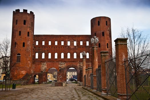 Detail of Porte Palatine in Turin - Italy. Roman empire.