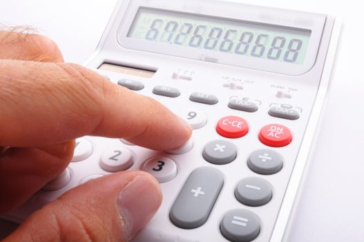 calculator showing business accounting concept in white