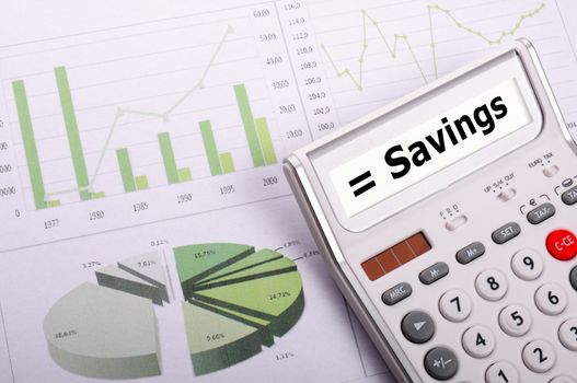 save money concpet with word savings on calculator
