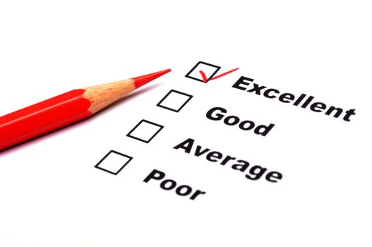 quality survey form with red pencil showing marketing concept