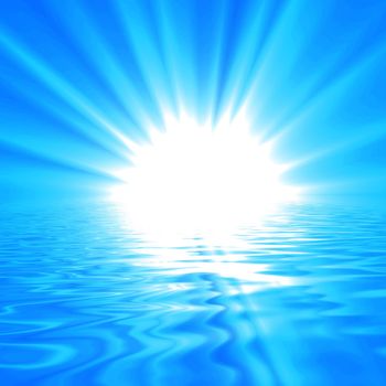 blue sky with sun and water reflection showing nature concept