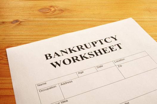 bankruptcy worksheet form or document showing business concept
