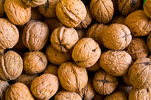 A lot of walnuts waiting to be sold