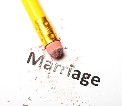 divorce concept with marriage word pencil and eraser
