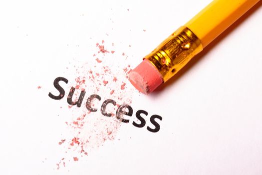 success or failure concept with word and eraser on white