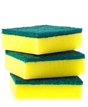 Stack of colorful scrubber pads or scourers. Isolated over white with clipping path.
