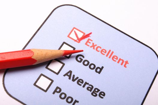 customer service survey with checkbox on form an red pencil