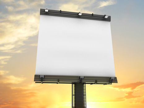 3d blank billboard ready to fill with a sunset sky behind. Includes clipping path
