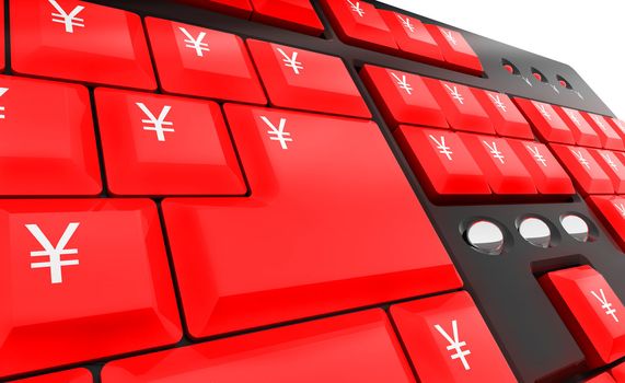 Computer keyboard with red yen money keys