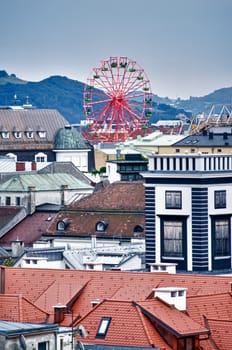 Ferris Wheel over the Roofs of Linz, Austria