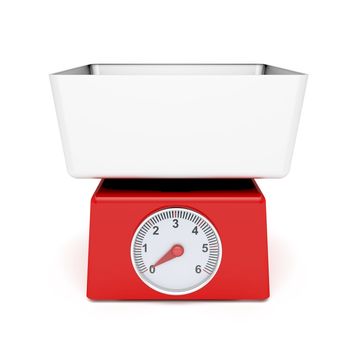 Retro kitchen weight scale on white background. Front view.
