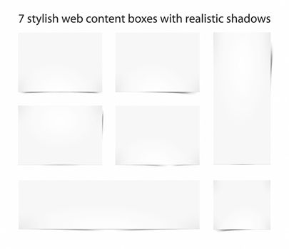 7 stylish web content boxes with a realistic shadow