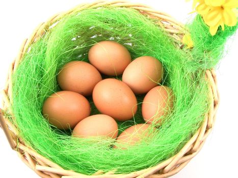 wicker basket with eggs