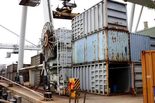 cargo cranes at harbor close up