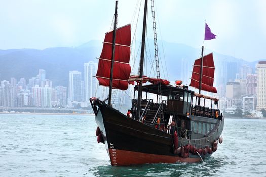 junk boat in Hong kong at day
