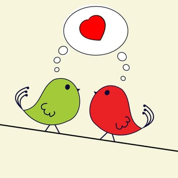 Valentine greeting card with two birds on a wire