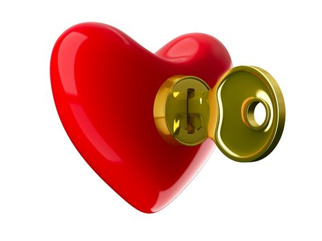 Key from heart. Isolated 3D image on white