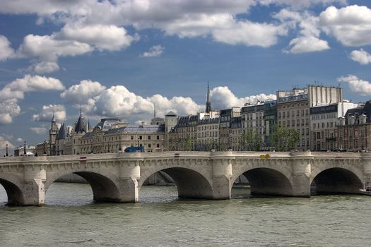 Paris monuments - bridge on the Seine and Palais de Justice