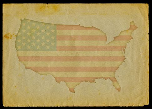 USA map with flag inside engraved on a old paper page.
Clipping path of the map is included.