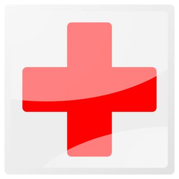 white aqua button with red cross