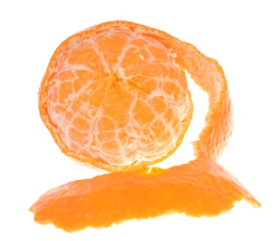 Peeled tangerine isolated on white background