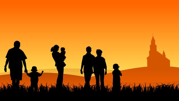 young people with children going to church