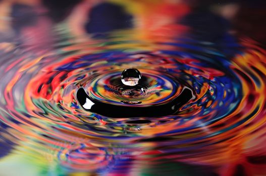 Colorful droplet of water on a reflected on artist's pallete