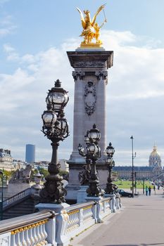 Lights on the bridge of Alexander III. Paris, France