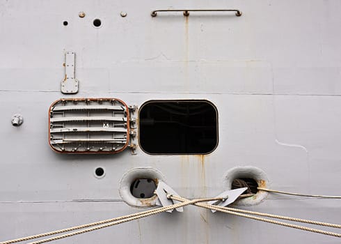 An abstract of the side of a large ship