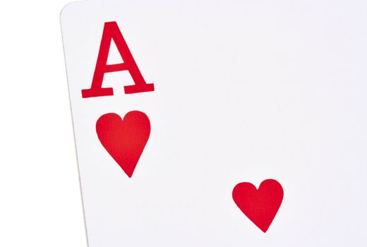 Ace of hearts playing card on a white background