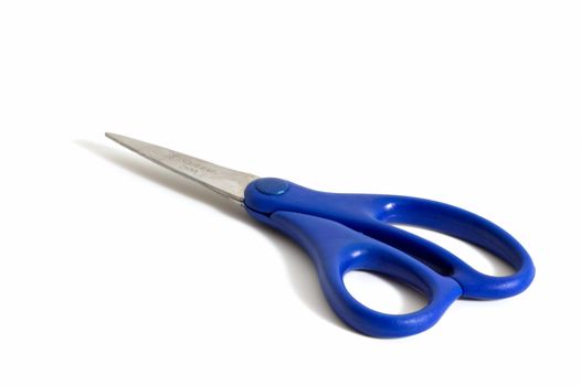 Blue handled scissors isolated on a white background
