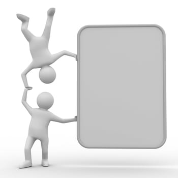 two man holds the poster in hand. 3D image