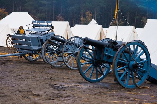 AUSTERLITZ, THE NETHERLANDS, OCTOBER 12, 2008 � History enthusiasts take part in the replay of the inspection of the troops by Louis Napol�on , king of Holland from 1806-1810. Canons and camp