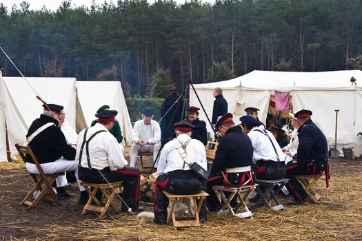 AUSTERLITZ, THE NETHERLANDS, OCTOBER 12, 2008 � History enthusiasts take part in the replay of the inspection of the troops by Louis Napol�on , king of Holland from 1806-1810. Coffeetime