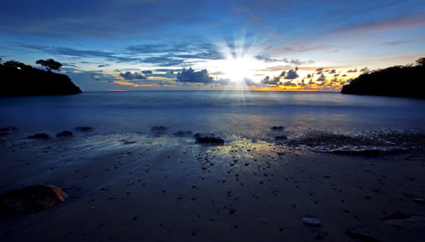 Sunset at Jeremi beach on Curacao, Caribbean