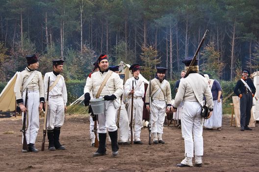 AUSTERLITZ, THE NETHERLANDS, OCTOBER 12, 2008 � History enthusiasts take part in the replay of the inspection of the troops by Louis Napol�on , king of Holland from 1806-1810. Troops inspection