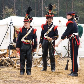 AUSTERLITZ, THE NETHERLANDS, OCTOBER 12, 2008 � History enthusiasts take part in the replay of the inspection of the troops by Louis Napol�on , king of Holland from 1806-1810. Soldiers