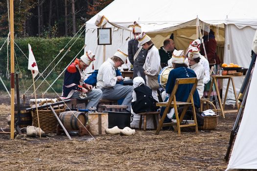 AUSTERLITZ, THE NETHERLANDS, OCTOBER 12, 2008 � History enthusiasts take part in the replay of the inspection of the troops by Louis Napol�on , king of Holland from 1806-1810. Prepare for inspection