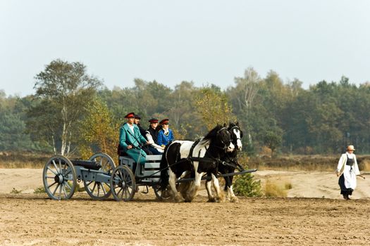 AUSTERLITZ, THE NETHERLANDS, OCTOBER 12, 2008 � History enthusiasts take part in the replay of the inspection of the troops by Louis Napol�on , king of Holland from 1806-1810. Canon on the field