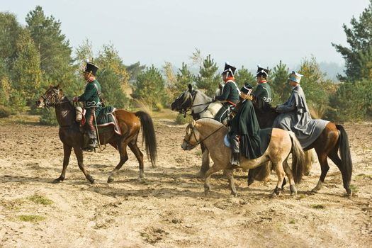 AUSTERLITZ, THE NETHERLANDS, OCTOBER 12, 2008 � History enthusiasts take part in the replay of the inspection of the troops by Louis Napol�on , king of Holland from 1806-1810. Cavalry