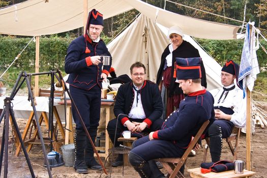 AUSTERLITZ, THE NETHERLANDS, OCTOBER 12, 2008 � History enthusiasts take part in the replay of the inspection of the troops by Louis Napol�on , king of Holland from 1806-1810. Coffeetime