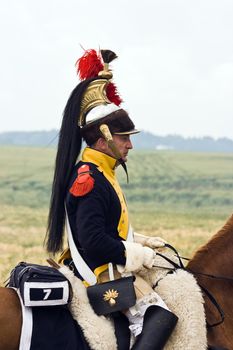 WATERLOO, BELGIUM, JUNE 21, 2009 - History enthusiasts from 24 countries  take part in the re-enactment of the battle of Waterloo that in 1815 ended Napoleon's imperial dream. Cavalryman