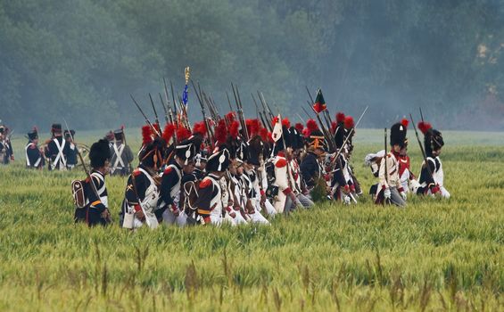 WATERLOO, BELGIUM, JUNE 21, 2009 - History enthusiasts from 24 countries  take part in the re-enactment of the battle of Waterloo that in 1815 ended Napoleon's imperial dream. Forward