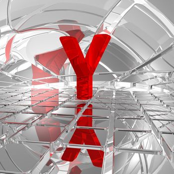 red uppercase letter y in futuristic space - 3d illustration