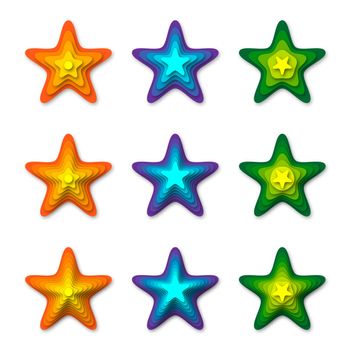 Nine Stars With Depth and Shadows Creating a 3D Illusion