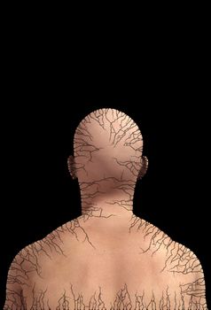 Conceptual image showing a man falling to bits.