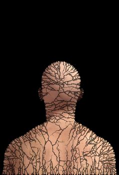 Conceptual image showing a man falling to bits.