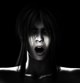 Close up image of a creepy looking women.