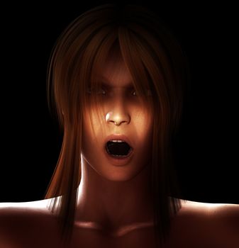 Close up image of a creepy looking women.