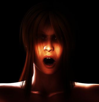 Close up image of a creepy looking women.